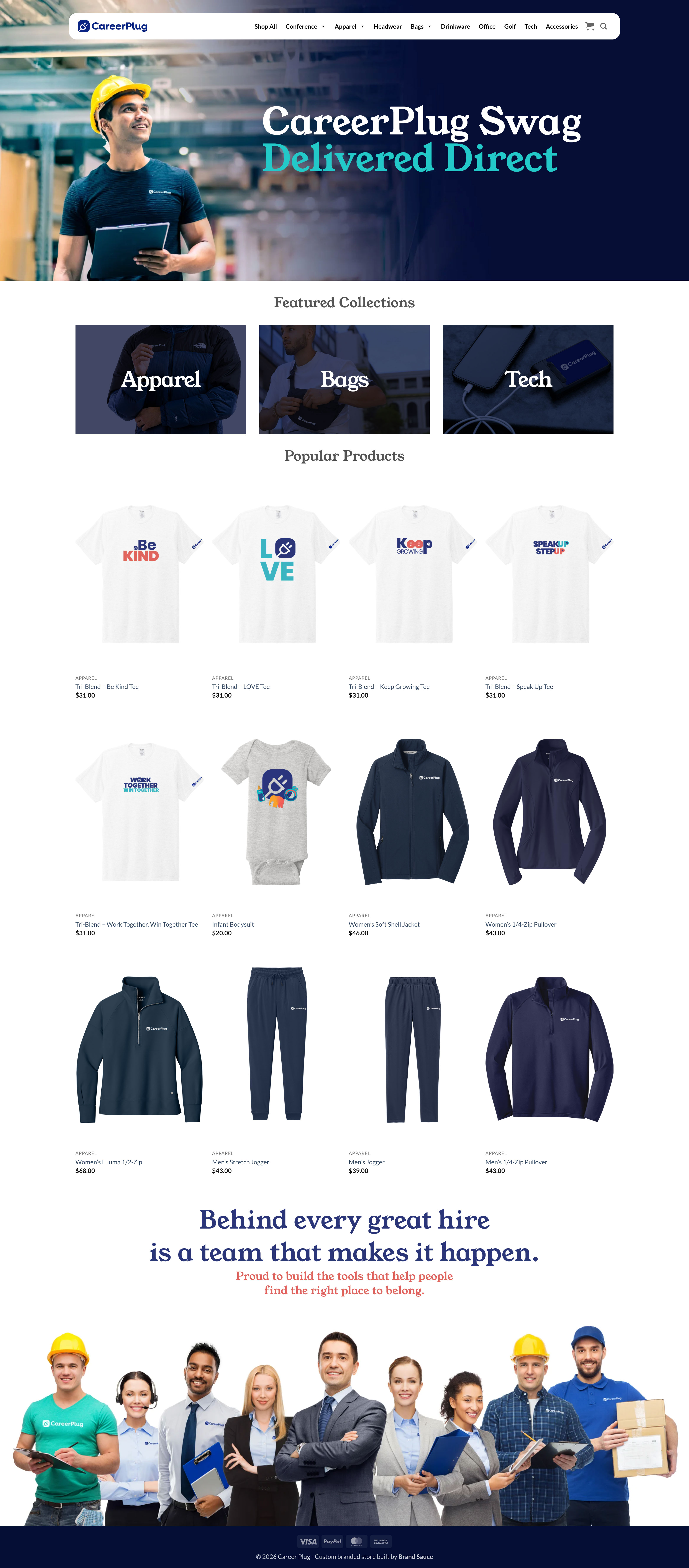 Brand Sauce merchandise and company-store imagery