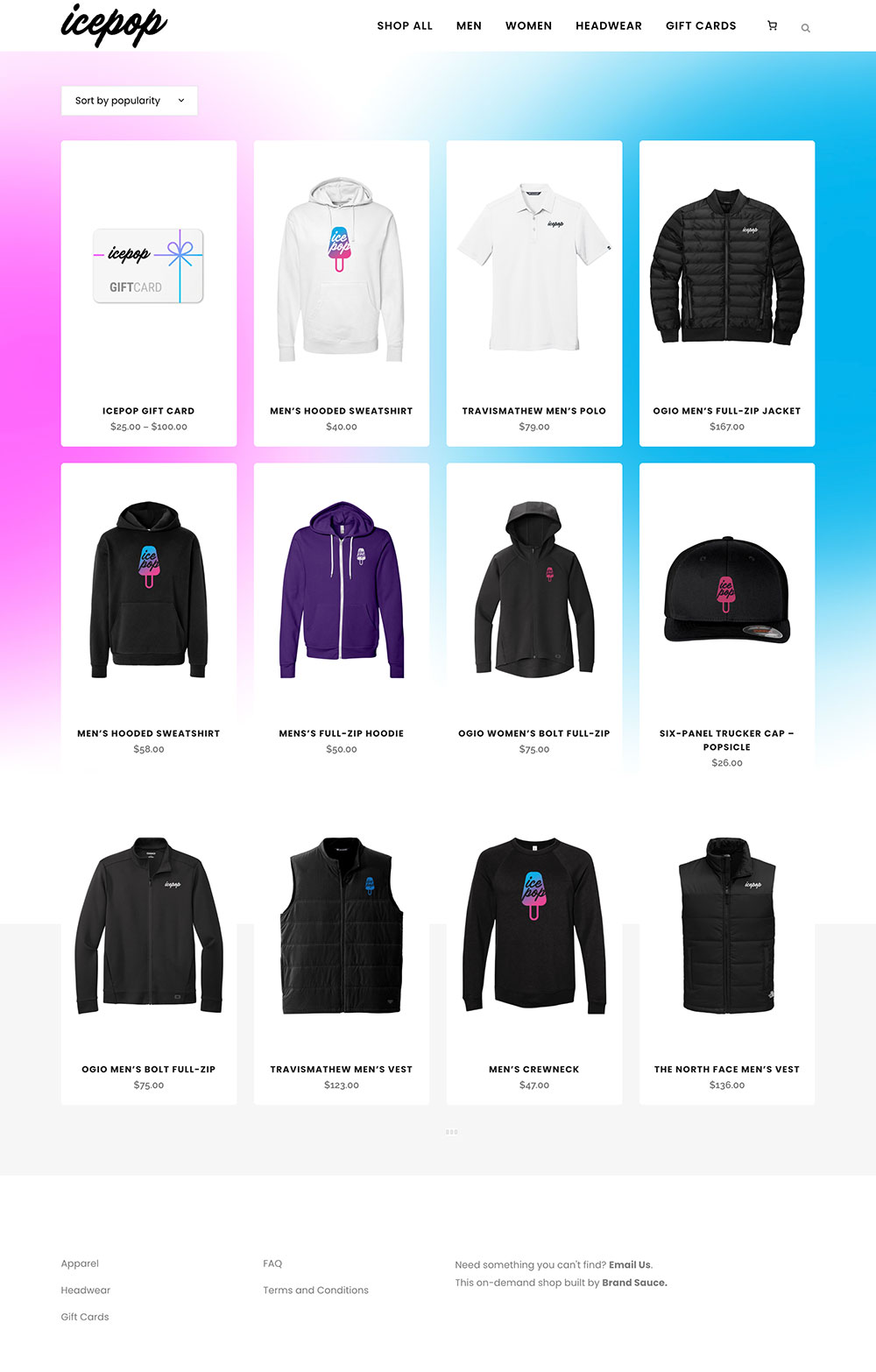 Brand Sauce merchandise and company-store imagery