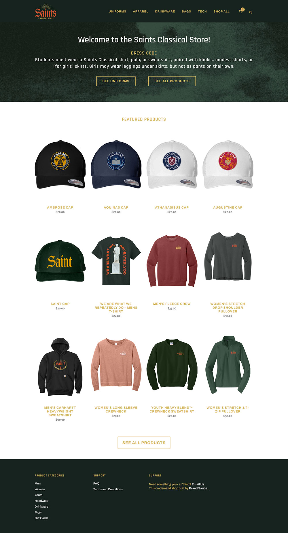 Brand Sauce merchandise and company-store imagery