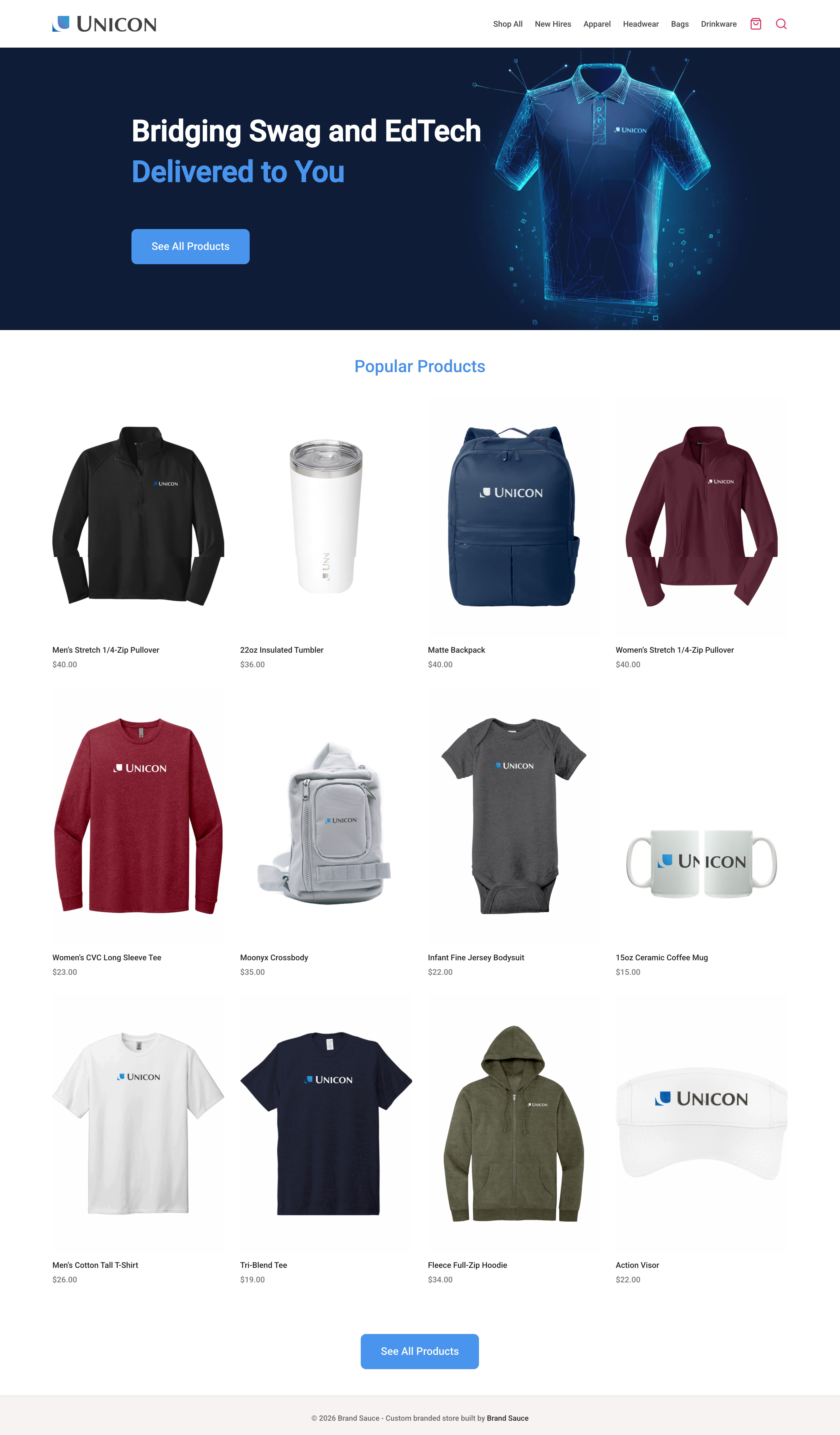 Brand Sauce merchandise and company-store imagery