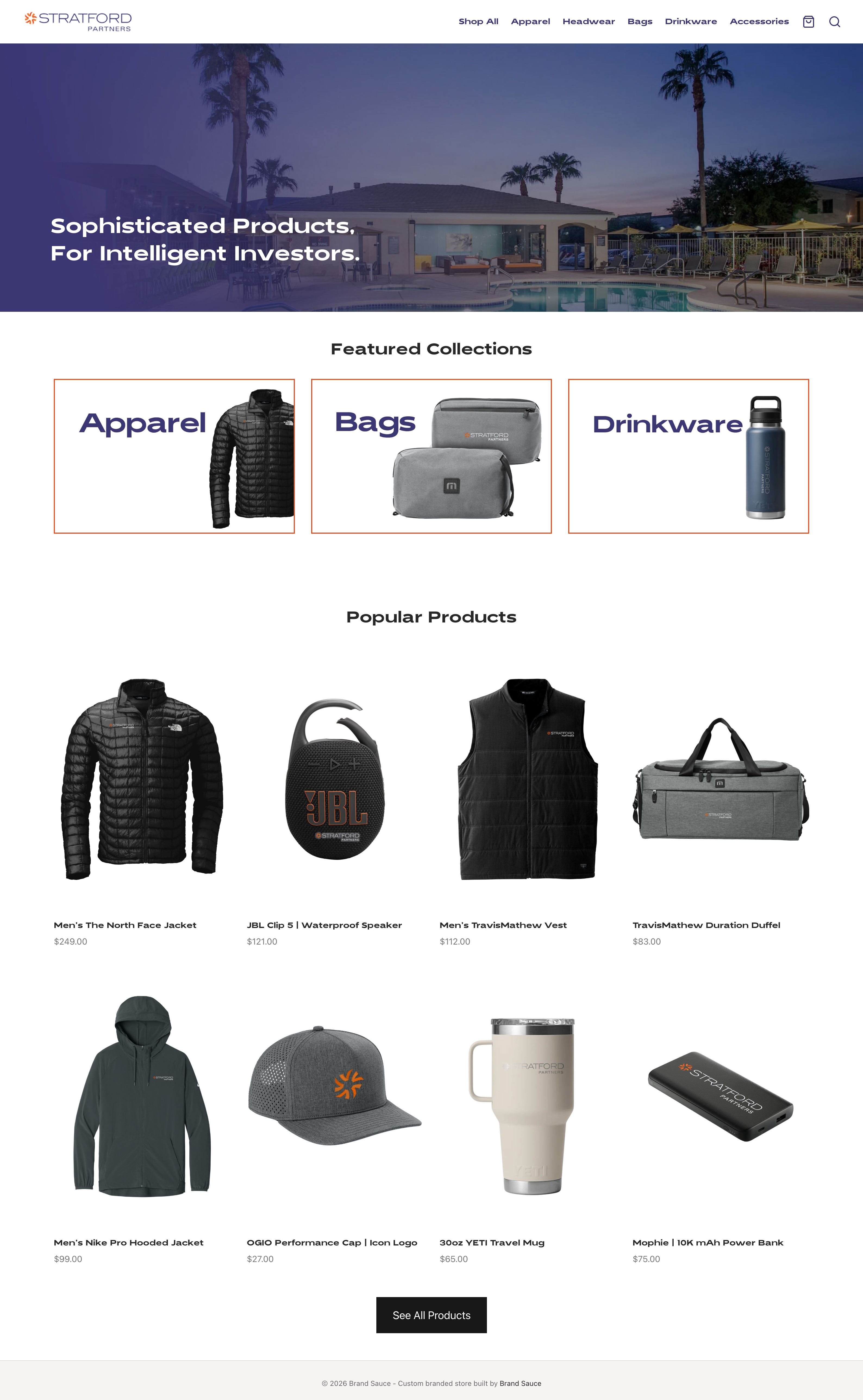 Brand Sauce merchandise and company-store imagery