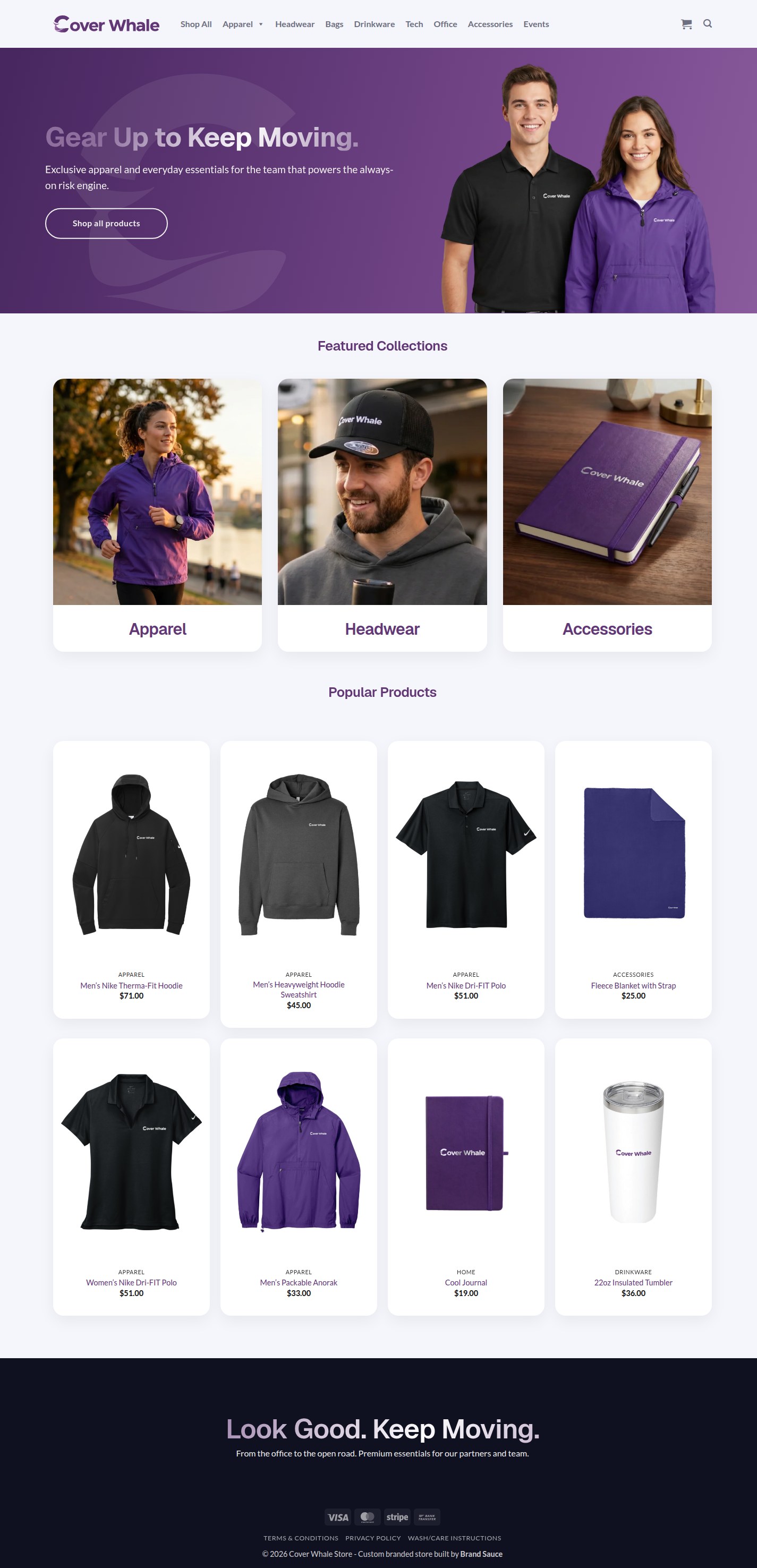 Brand Sauce merchandise and company-store imagery