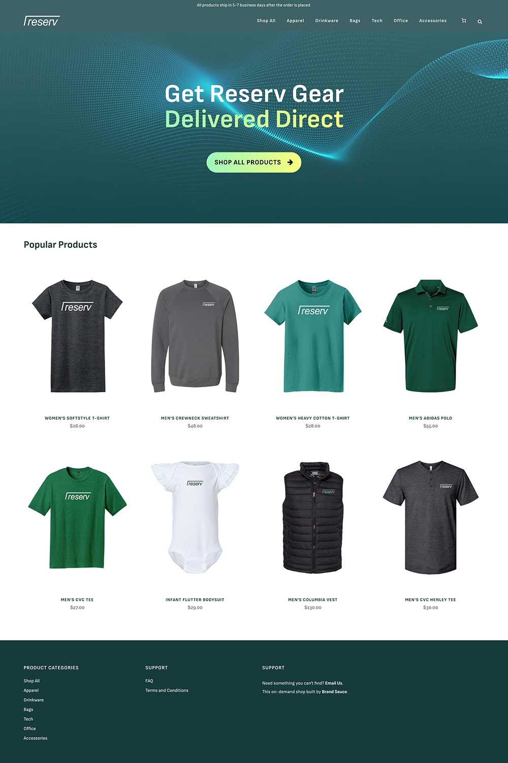 Brand Sauce merchandise and company-store imagery