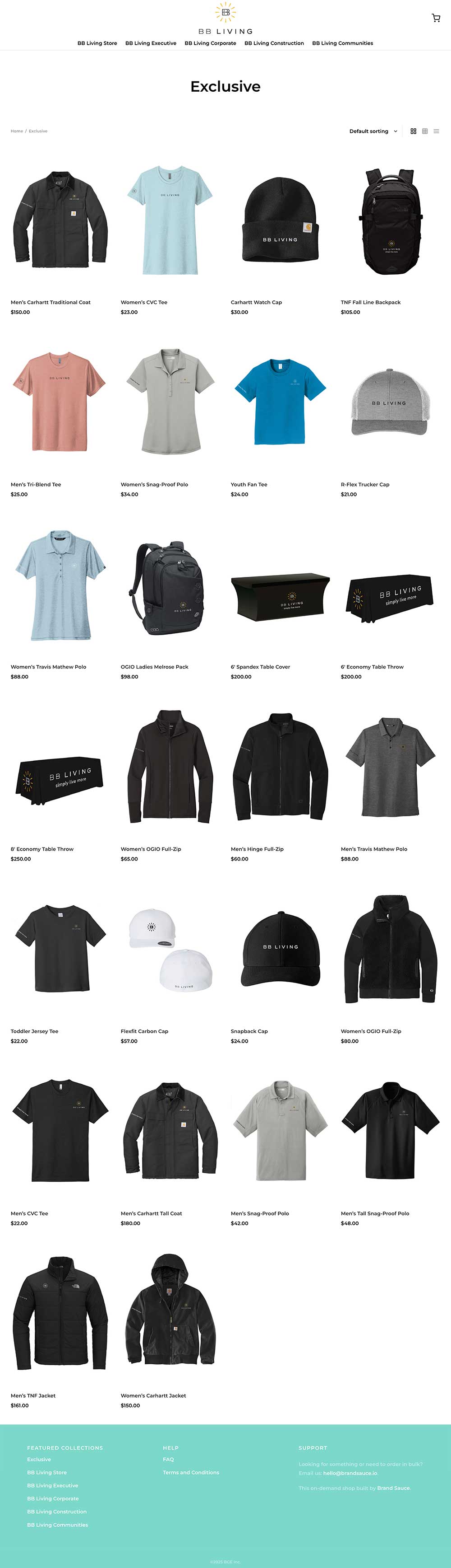 Brand Sauce merchandise and company-store imagery