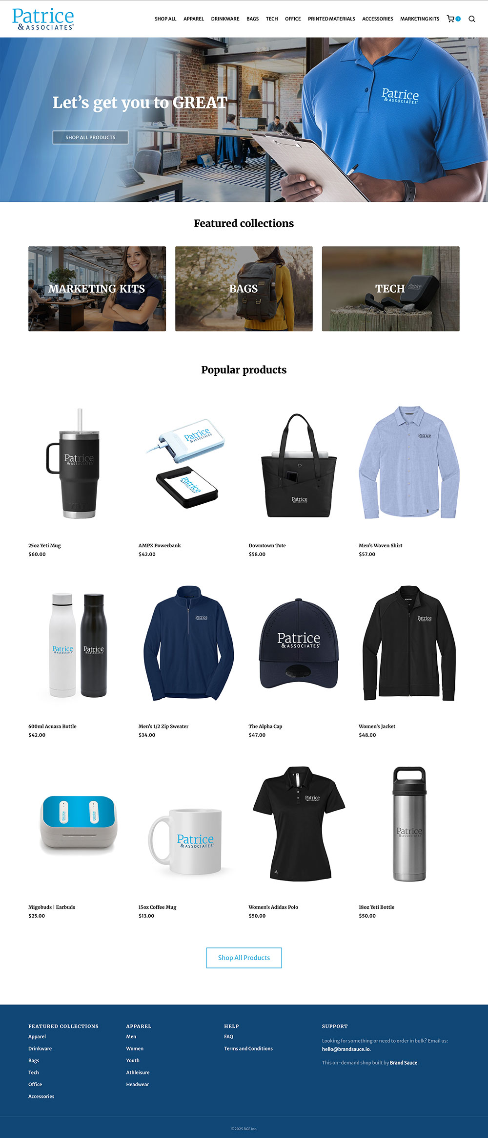 Brand Sauce merchandise and company-store imagery