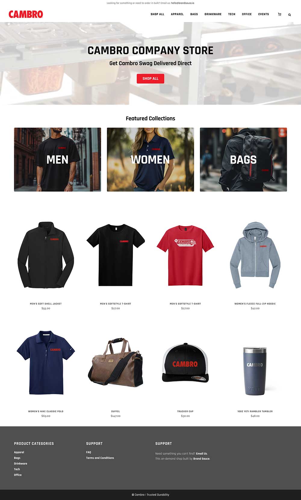 Brand Sauce merchandise and company-store imagery