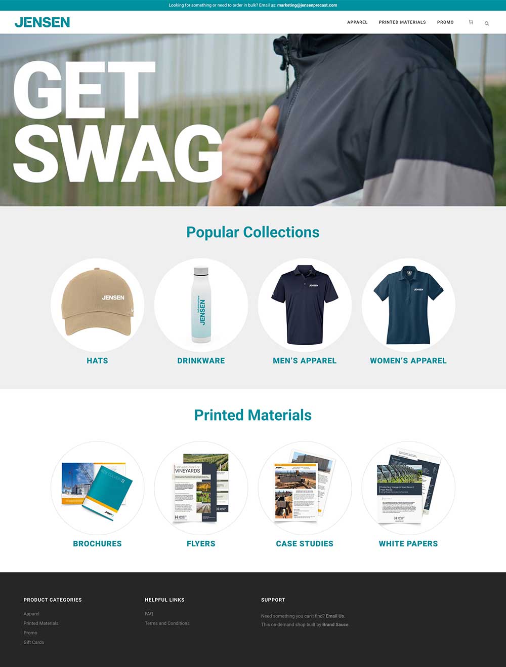 Brand Sauce merchandise and company-store imagery