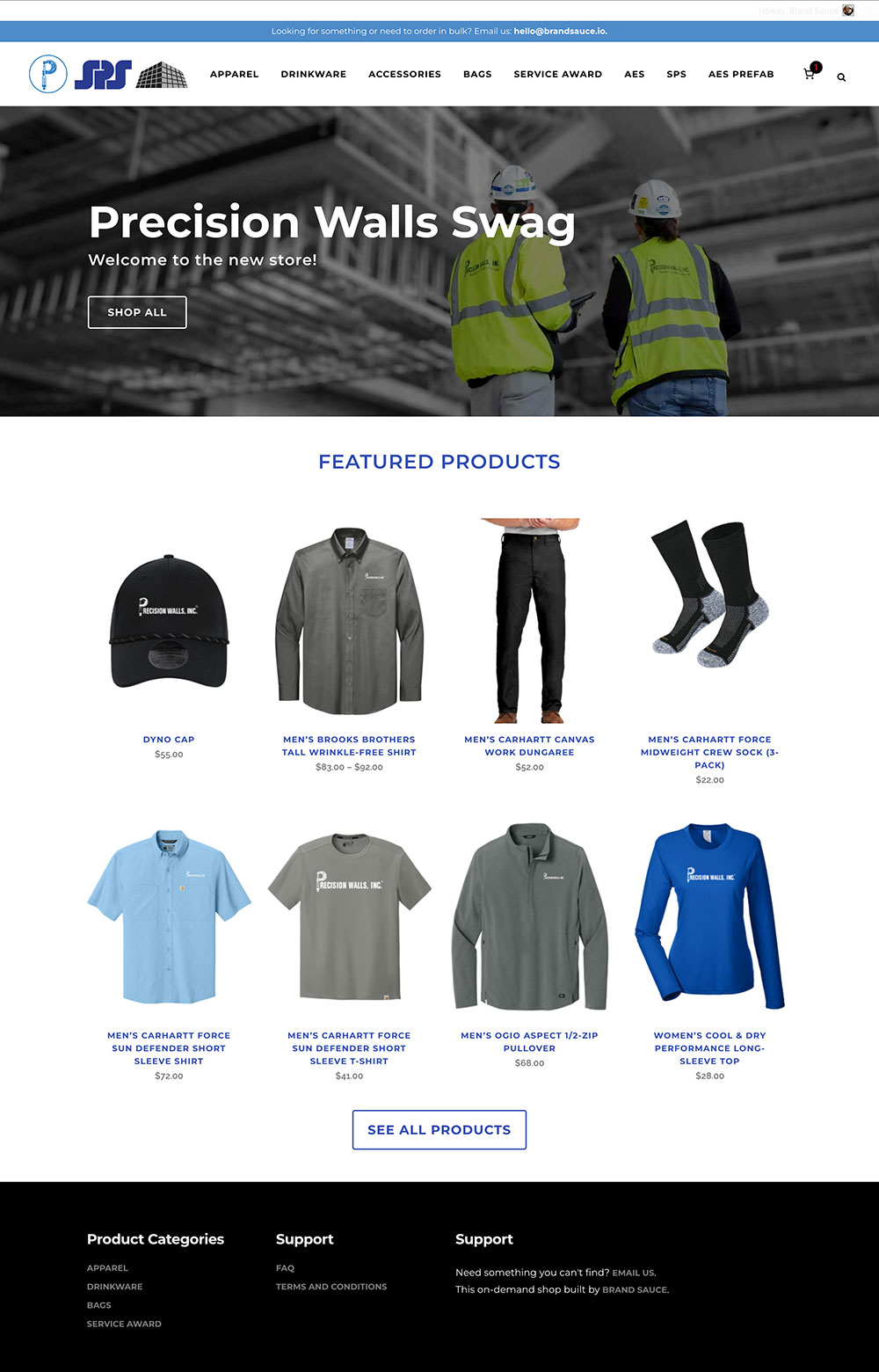 Brand Sauce merchandise and company-store imagery