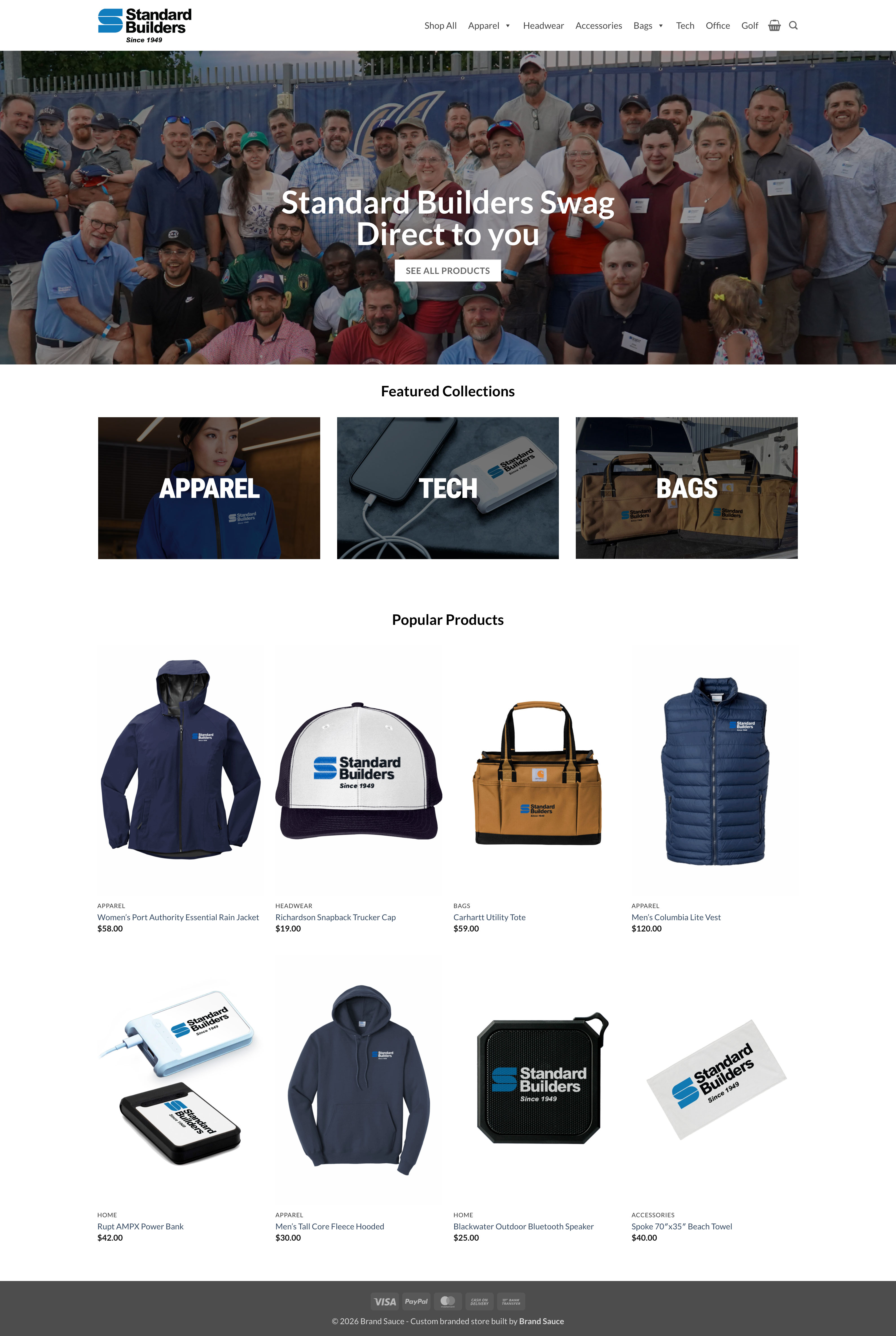 Brand Sauce merchandise and company-store imagery