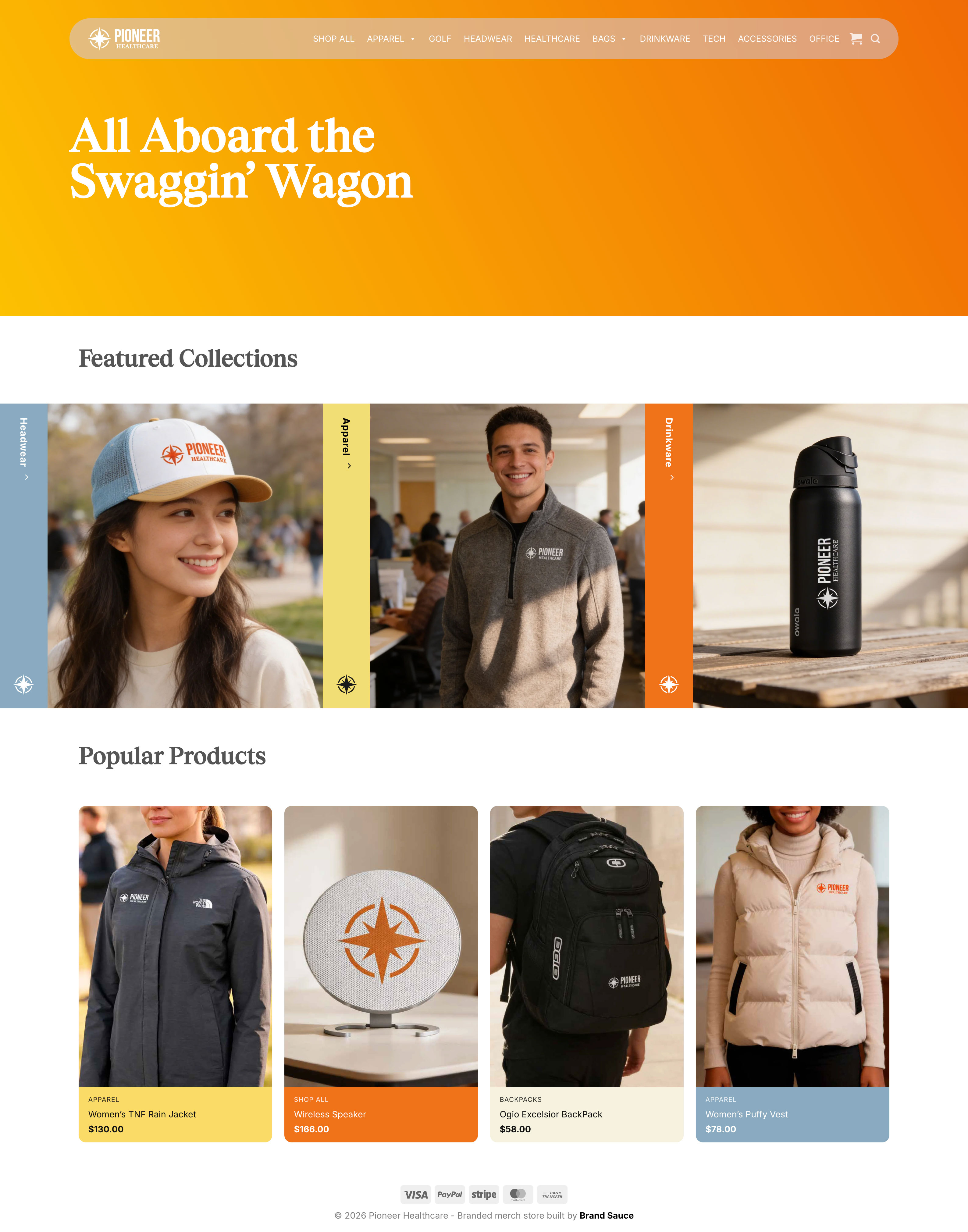Brand Sauce merchandise and company-store imagery