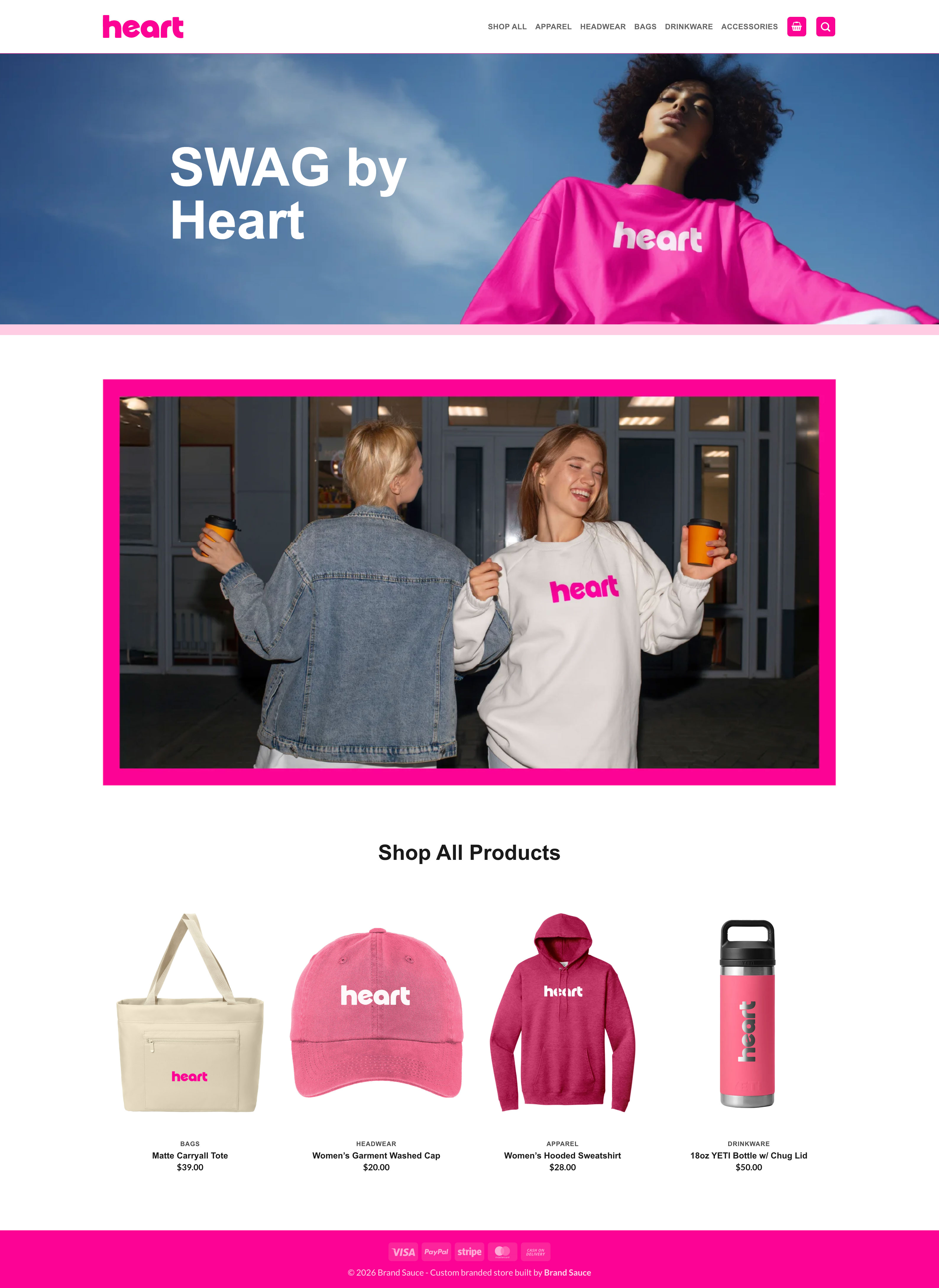 Brand Sauce merchandise and company-store imagery