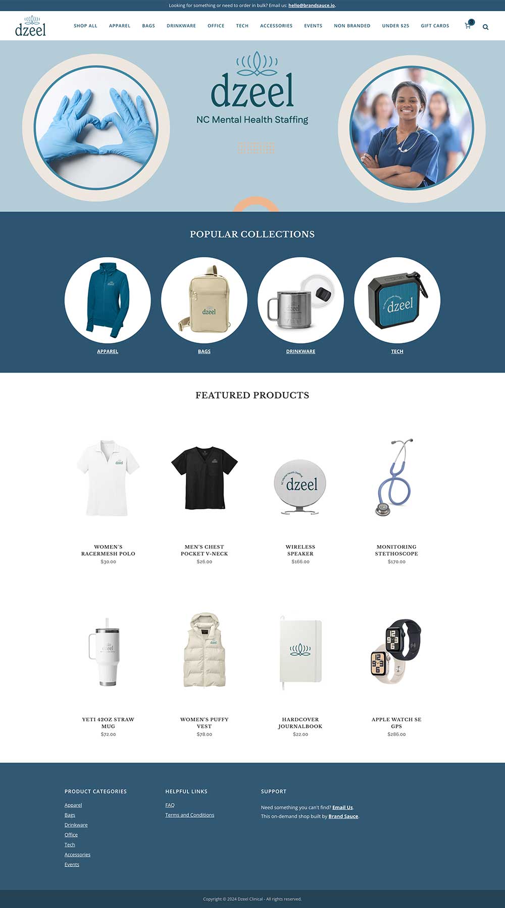 Brand Sauce merchandise and company-store imagery