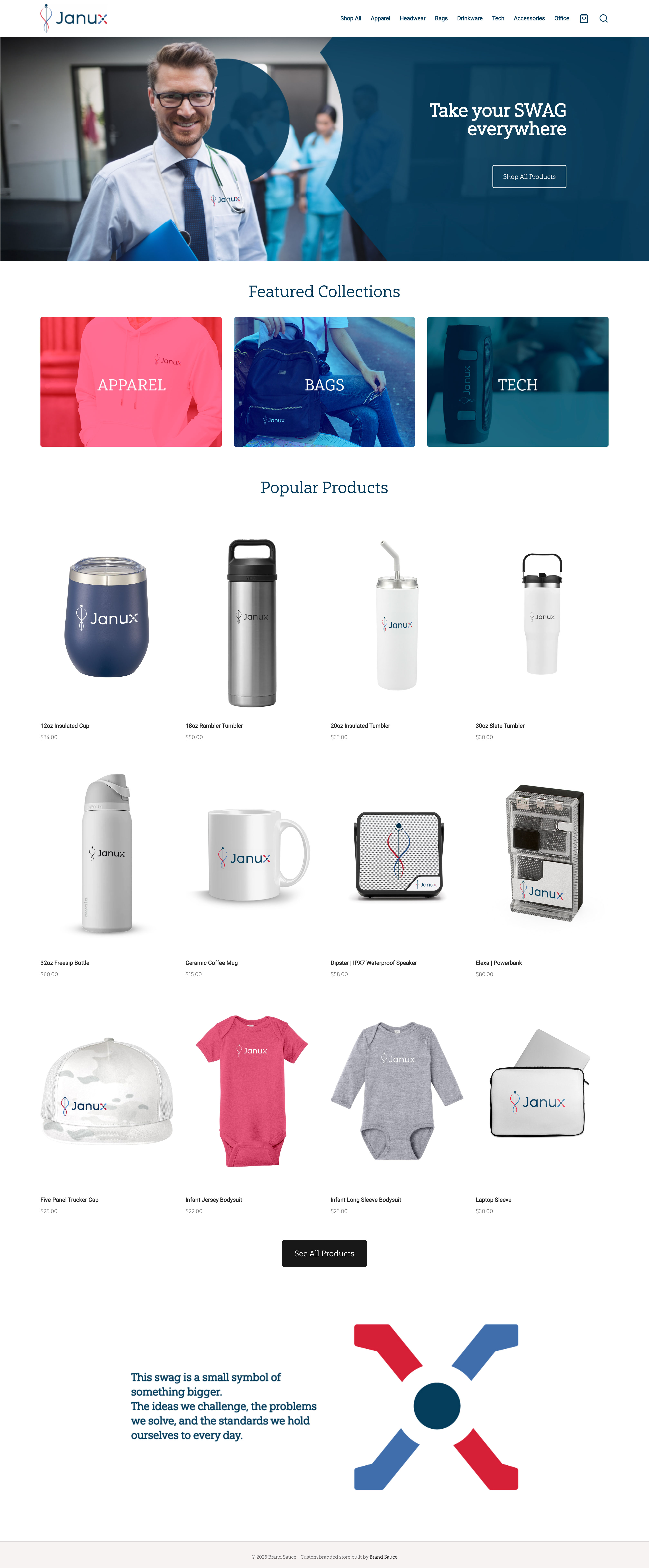 Brand Sauce merchandise and company-store imagery