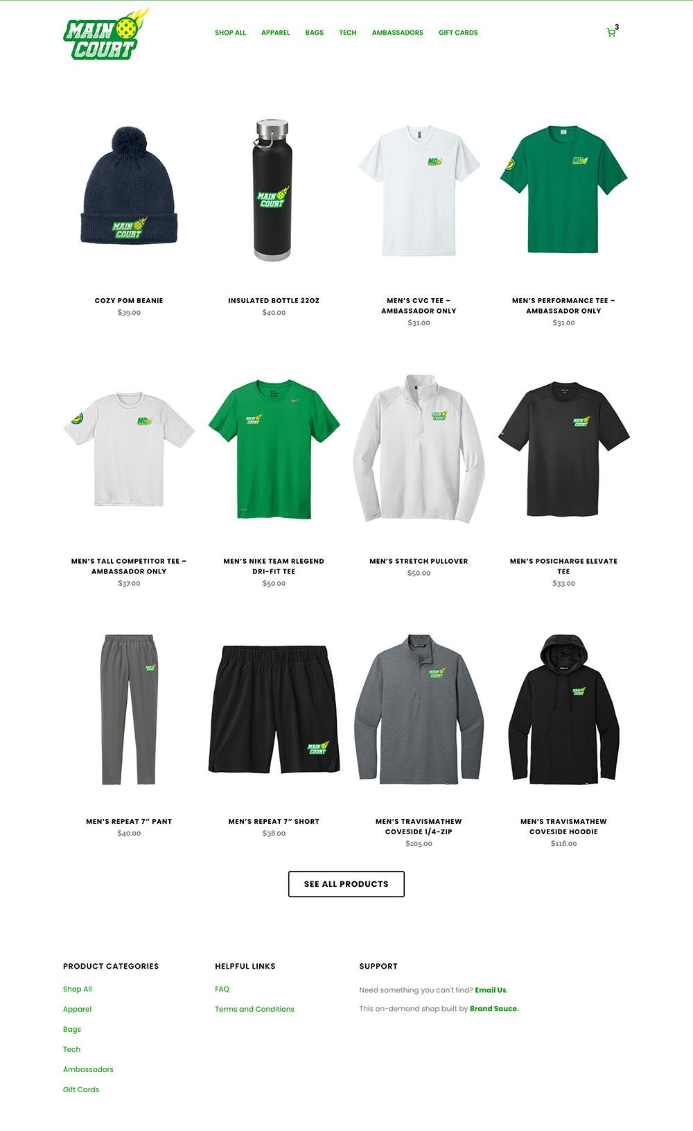 Brand Sauce merchandise and company-store imagery