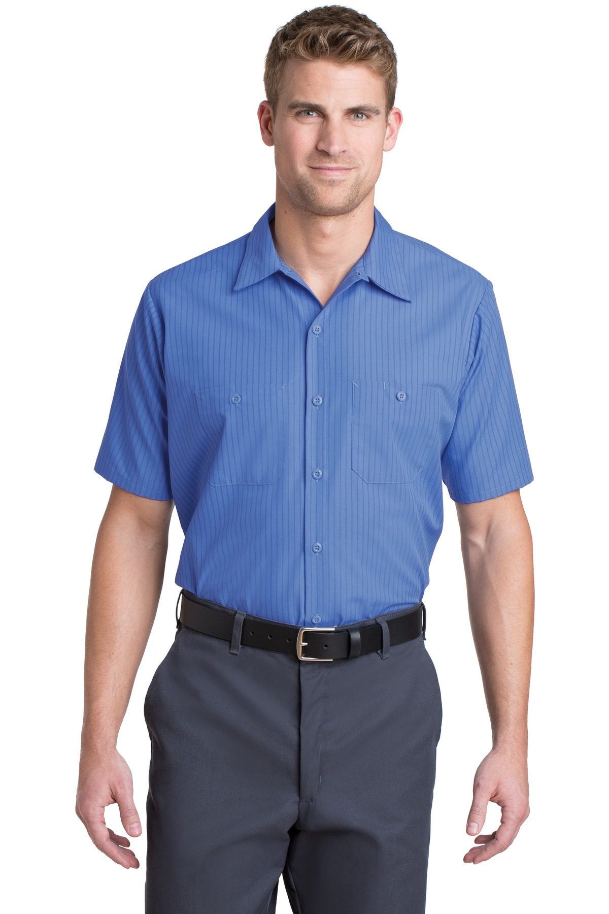 Red Kap Long Size Short Sleeve Striped Industrial Work Shirt