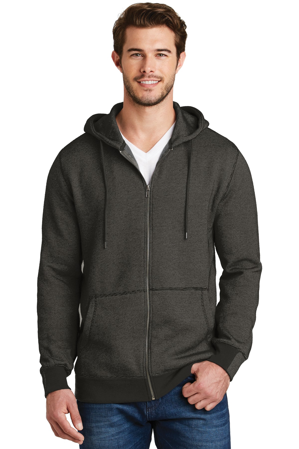 District Made - Mens Mini Stripe Full-Zip Hoodie