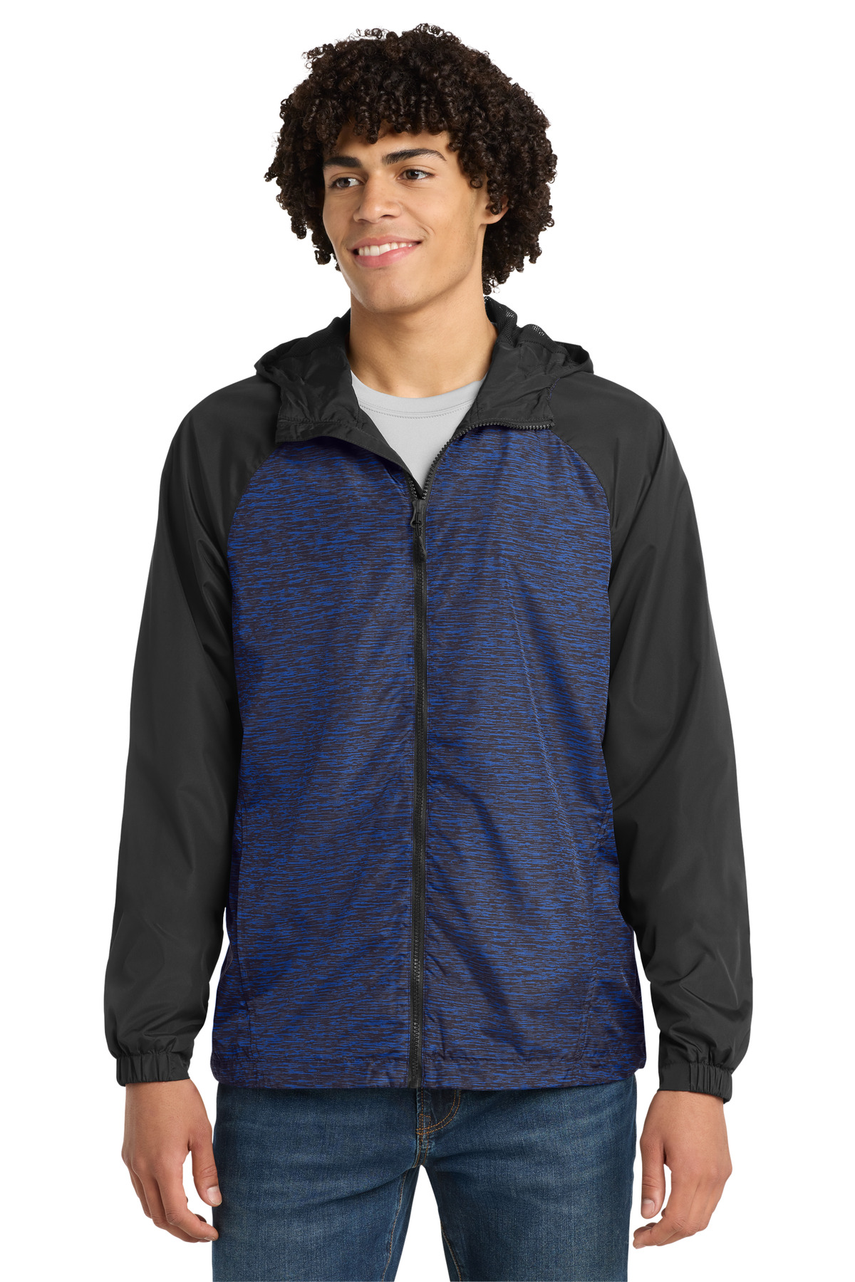 Sport-Tek Heather Colorblock Raglan Hooded Wind Jacket