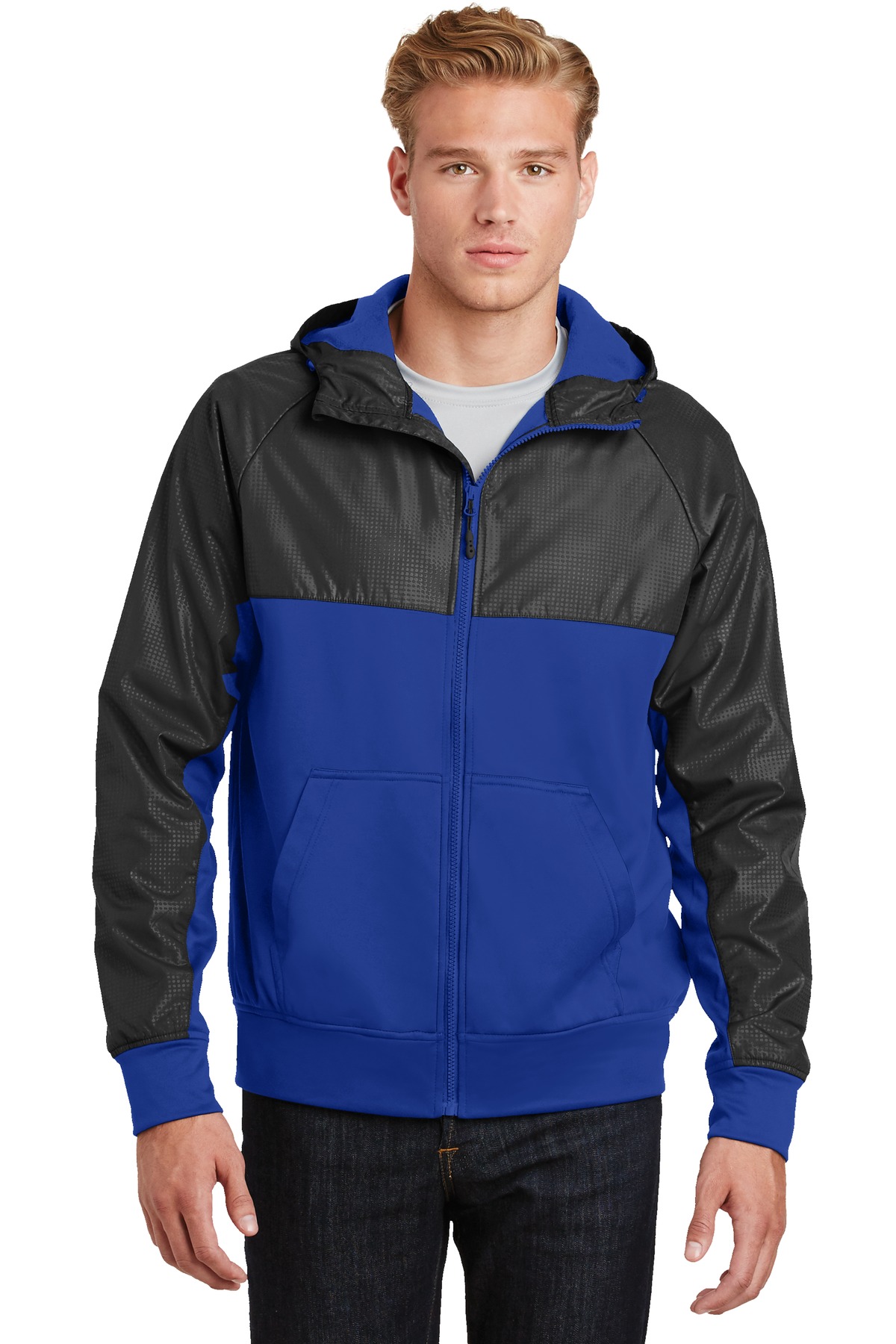 Sport-Tek Embossed Hybrid Full-Zip Hooded Jacket