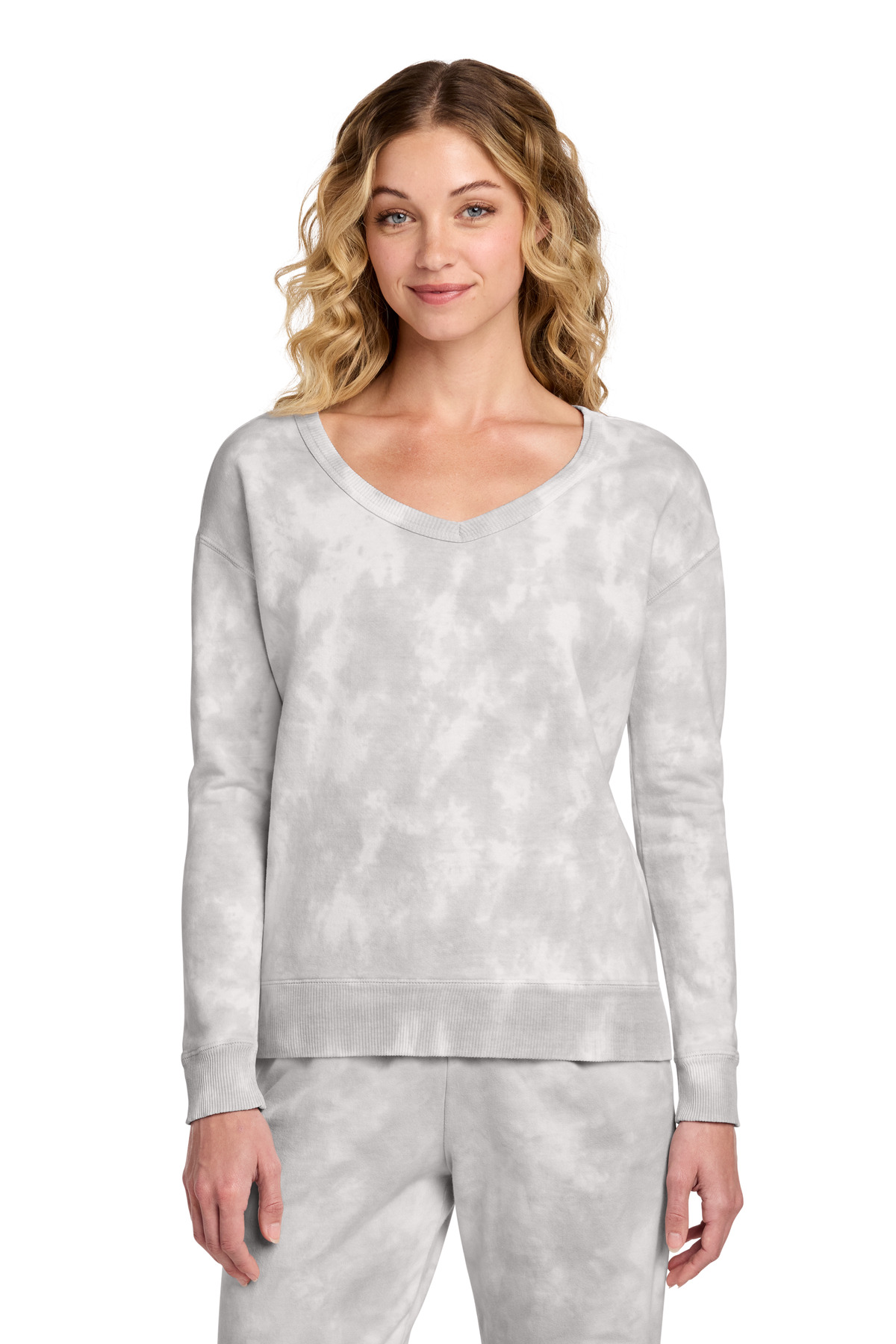 Port & Co Women's Beach Wash Cloud Tie-Dye V-Neck Sweatshirt