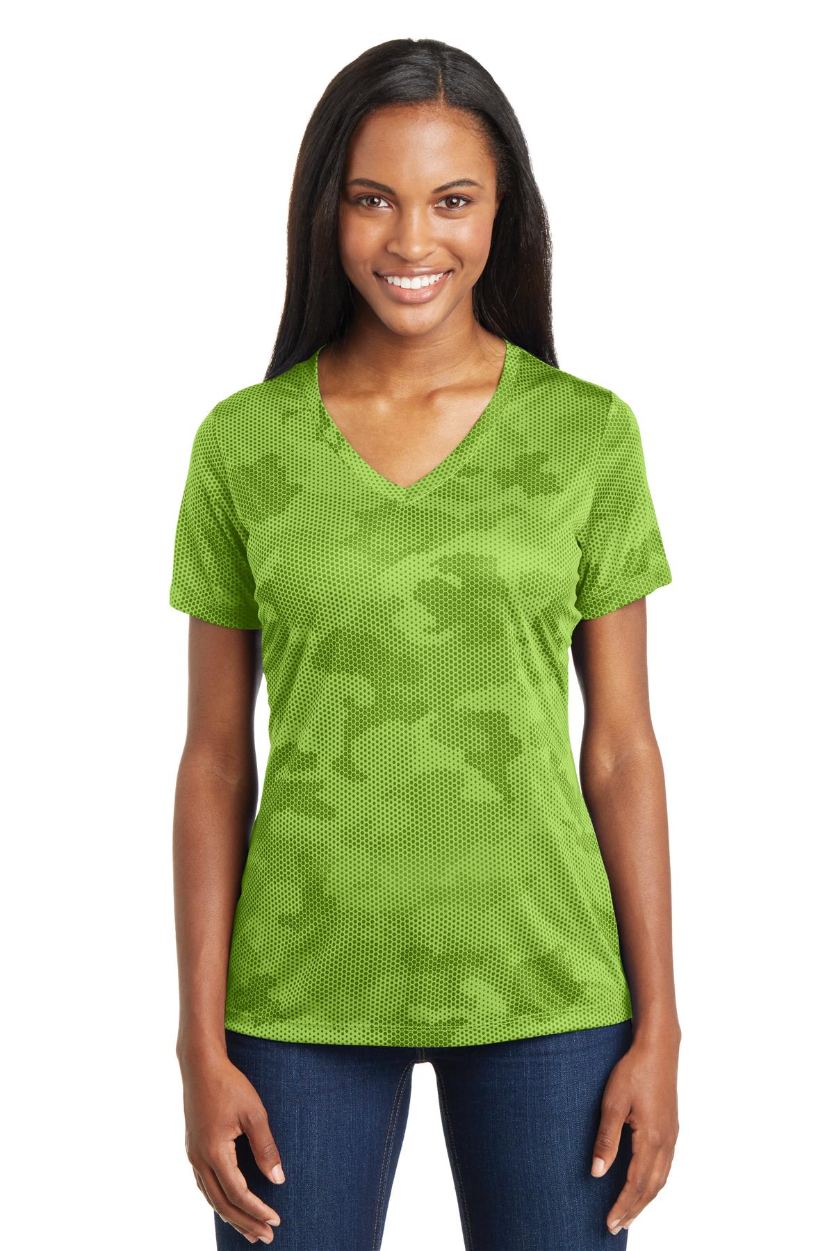 Sport-Tek Ladies CamoHex V-Neck Tee