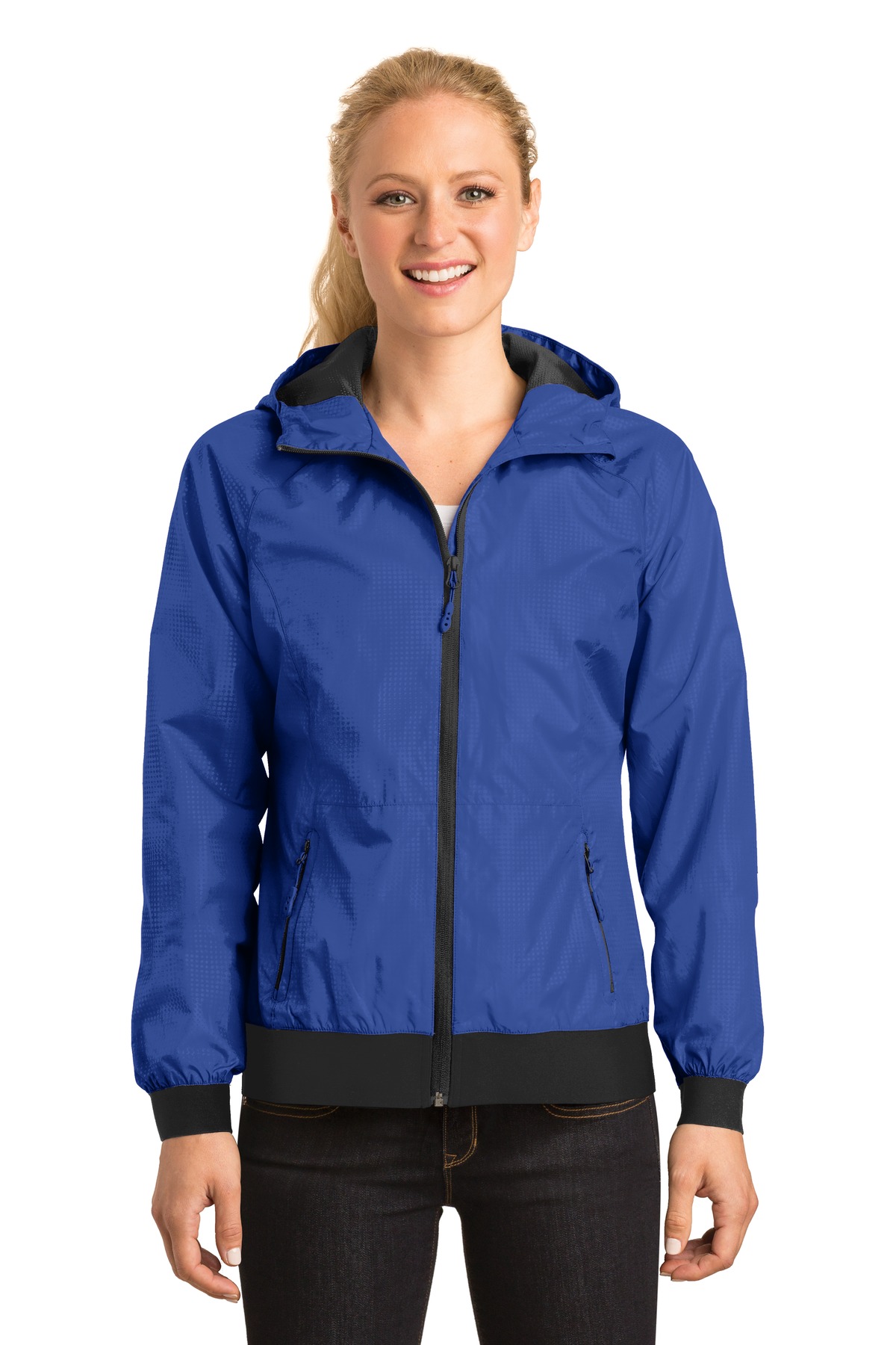 Sport-Tek Ladies Embossed Hooded Wind Jacket