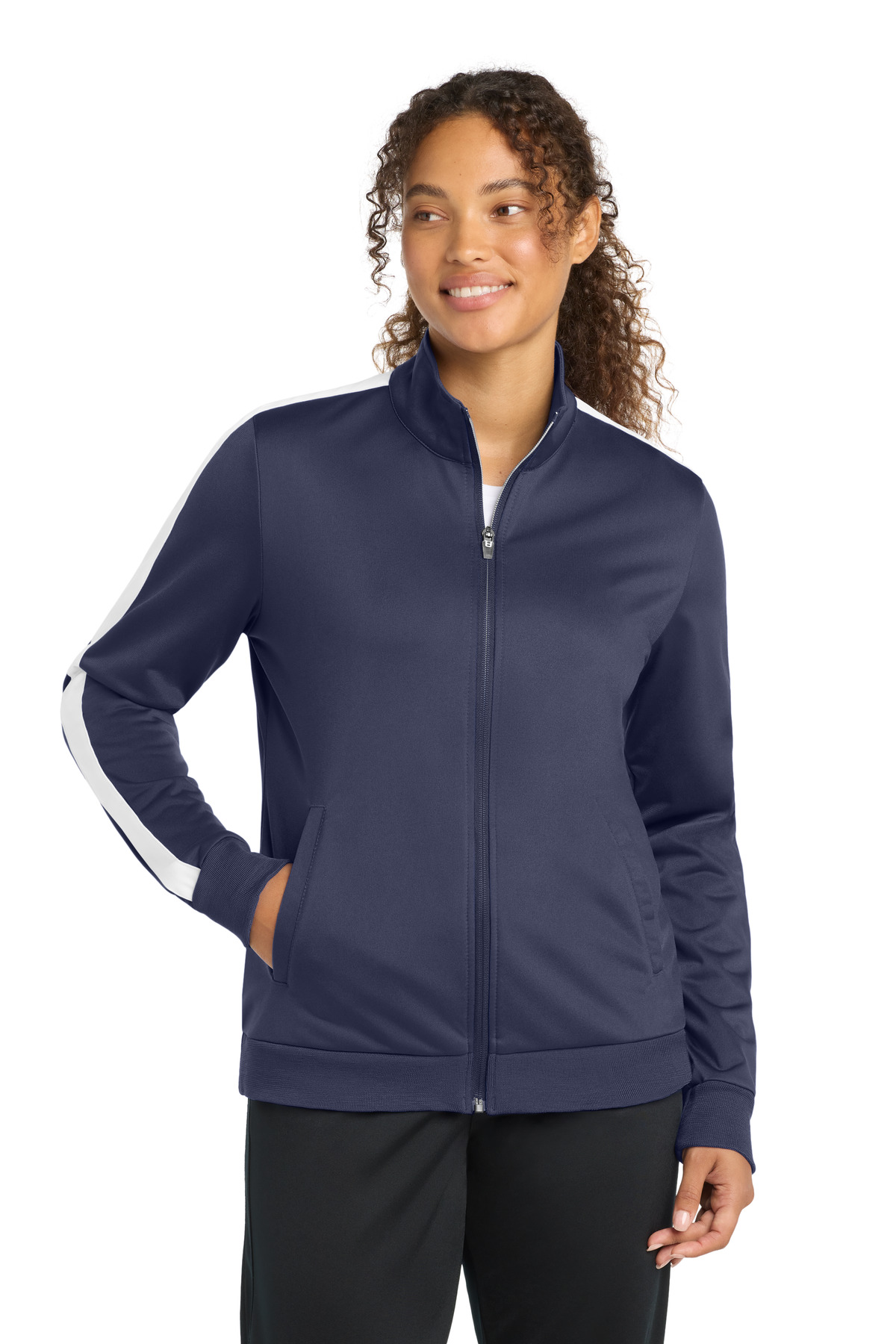Sport-Tek Ladies Tricot Sleeve Stripe Track Jacket