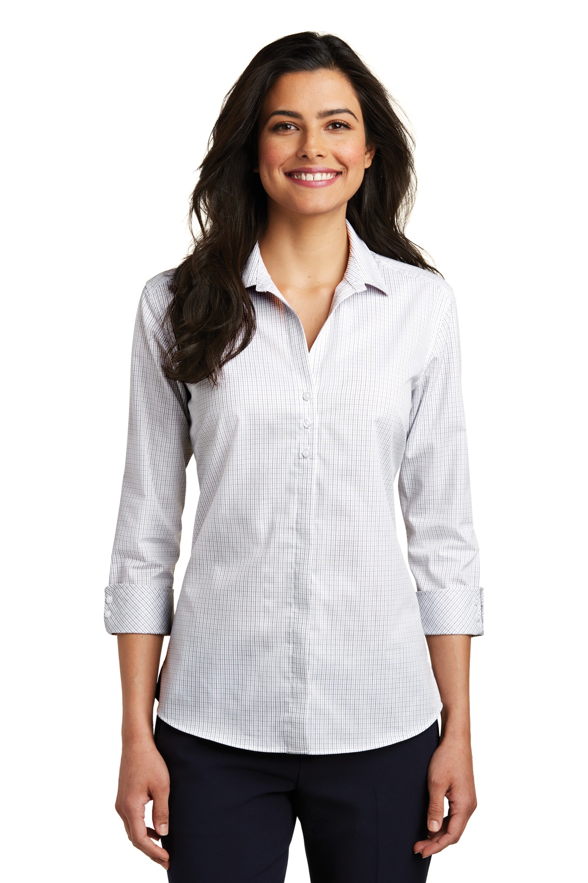 Port Authority Ladies 3/4-Sleeve Micro Tattersall Easy Care Shirt