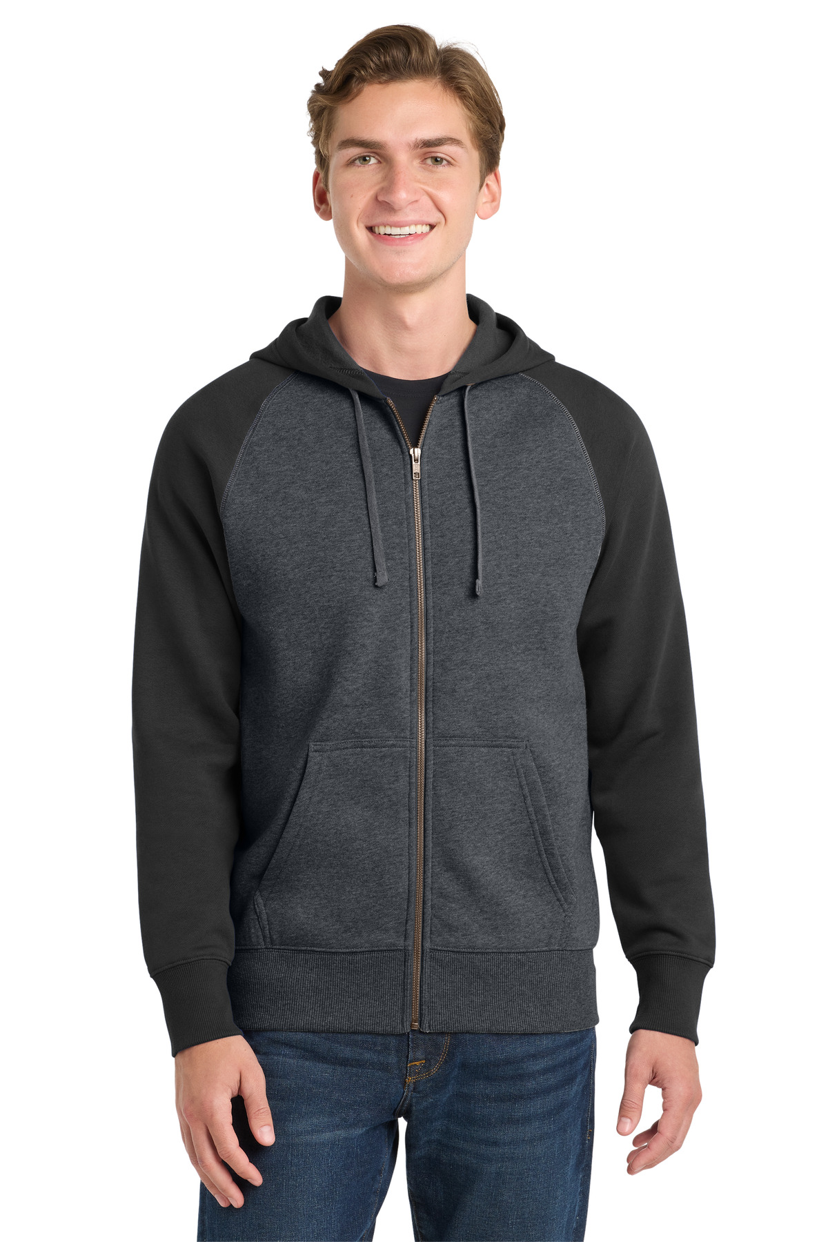Sport-Tek Raglan Colorblock Full-Zip Hooded Fleece Jacket