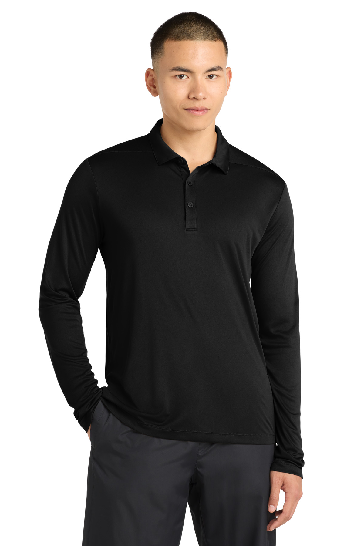 Sport-Tek Posi-UV Pro Long Sleeve Polo - Black