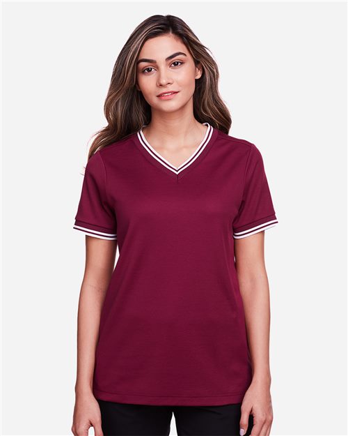 Women's CrownLux Performance® Plaited Tipped V-Neck Shirt