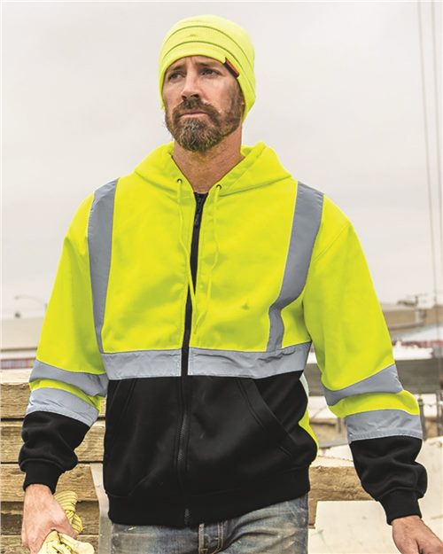 Unisex Hi-Vis Full-Zip Hooded Sweatshirt